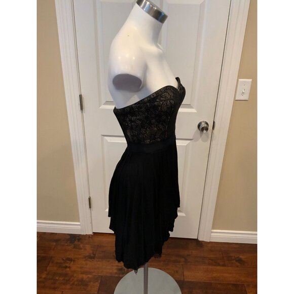 BCBG Max Azria "Kore" Black & Gold Strapless Mini Dress w/ Pleated Skirt, Sz XS - Picture 3 of 6